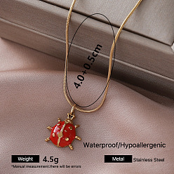 Insects Collares vintage de acero inoxidable con colgante redondo de esmalte rojo y cadena tipo serpiente para mujer, dorado, insectos, 304 pulgada (15.75 cm)