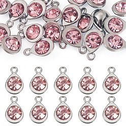 Розовый 20 шт. граненые стеклянные подвески, со сплавочной фурнитурой, слеза, очарование камня в октябре, светло-розовый, 11.3x7.2x4.2 мм, отверстие : 1.2 мм