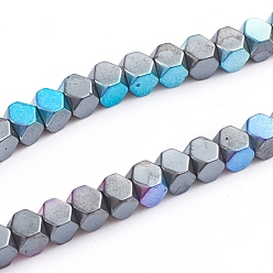 Rainbow Plated Electroplated Non-magnetic Synthetic Hematite Beads Strands, Half Plated, Faceted, Cube, Multi-color Plated, 4x4x4mm, Hole: 1.2mm, about 108 pcs/Strand, 16.14 inch(41 cm)
