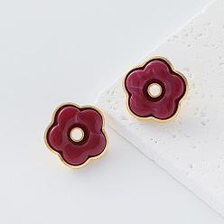 Flor 304 Pendientes de resina de acero inoxidable para mujer, dorado, con perlas de imitación, flor, 22 mm