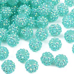 Голубой AB-цвет смолы горный хрусталь бисер, с акриловыми круглыми бусинами внутри, для жевательной резинки ювелирных изделий, голубой, 14x12 мм, отверстие : 2~2.5 мм