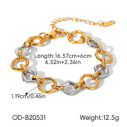 Oro & Acero Inoxidable Color Pulseras de eslabones con anillo romboidal de acero inoxidable bicolor para mujer, acero color oro y acero, 304 pulgada (6.52 cm)