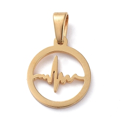 Golden 304 Stainless Steel Pendants, Flat Round with Heartbeat, Golden, 15x13x1.5mm, Hole: 5x3mm