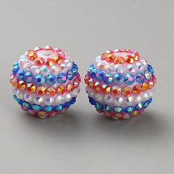 Разноцветный Бусины со стразами из смолы, круглый с узором в полоску, для изготовления ручек своими руками ювелирные изделия принадлежности, красочный, 20x19 мм, отверстие : 2.5 мм