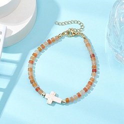 Красный Авантюрин Браслеты из натуральных красных бусин авантюрина для женщин и мужчин, крестик, с 304 застежками-карабинами из нержавеющей стали и синтетическими бирюзовыми бусинами, 7-3/4 дюйм (19.8 см)