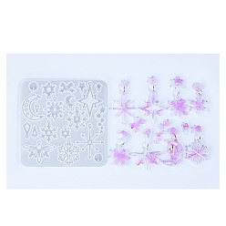 Белый Дым Серия снежинок diy силиконовые украшения подвесные формы, для уф-смолы, изготовление изделий из эпоксидной смолы, серый, 95x95x4 мм, отверстие : 1.2~1.8 мм, внутренний диаметр: 9~39x6~30 мм