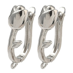 Платина Латунная фурнитура для серег, цветок, без кадмия и без свинца, стойки покрытие, долговечный, защёлка с петлёй, платина, 21x15x7.5 мм, отверстие : 1.6 мм, штифты : 1 мм