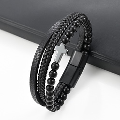 Gemstone Кожаный шнурок с несколькими звездами и браслетом, браслет из перекрестных звеньев с бусинами из драгоценных камней, 8-1/4 дюйм (21 см)