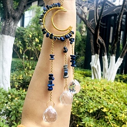 Ляпис-Лазурь Металлические подвески со стеклянными украшениями, с лазуритовым чипом, луна и слеза, 210~230 мм