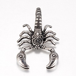 Античное Серебро 316 большие подвески из хирургической нержавеющей стали, скорпион, античное серебро, 56.5~58.5x36~38x9 мм, отверстие : 13 мм