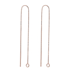 Rose Gold 925 Sterling Silver Ear Stud Findings, with 925 Stamp, Ear Thread, with Box Chain, Rose Gold, 99x0.8mm, Hole: 1mm, Pin: 0.8mm