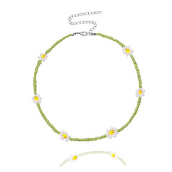 Желто-Зеленый Ожерелья из стеклянных бус в виде цветка маргаритки в стиле бохо с цепочками на концах из сплава, желто-зеленый, 15.75 дюйм (40 см)