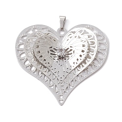 Сердце Подвески латунные горный хрусталь, филигранные шармы, платина, сердце, 44.5x43.5x5 мм, отверстие : 6x3 мм