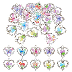 (52) Непрозрачная лаванда 20шт 10 стили подвески из сплава стекла, сердце с цветком-бабочкой, cmолой, разноцветные, 21.5~22x20~21x4~4.5 мм, отверстие : 2.3~2.5 мм, 2 шт / стиль