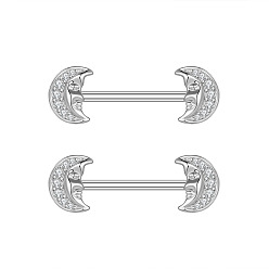 Луна 304 Кольца для сосков из нержавеющей стали с кубическим цирконием, цвет нержавеющей стали, луна, 16 мм, штифты : 1.6 мм