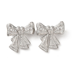 Платина Латунные микро проложить кубического циркония Twister застежками, бантом, платина, 24.5x24x13 мм, отверстие : 1.8 мм