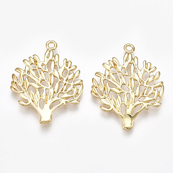 Real 18K Gold Plated Brass Pendants, Cadmium Free & Nickel Free & Lead Free, Tree, Real 18K Gold Plated, 29x23x2mm, Hole: 1.8mm