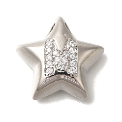 Letter M Стойка металлическая латунная микропрофилированная кубическая циркония подвески, долговечный, без кадмия и без свинца, буквы, платина, Буква М, 15.5x16.5x5.5 мм, отверстие : 3 мм