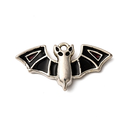 Черный Подвески из эмали из сплава Hallowmas, античное серебро, летучая мышь, чёрные, 15.5x29x4.5 мм, отверстие : 1.6 мм