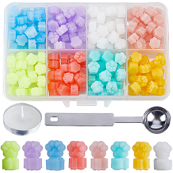 (52) Непрозрачная лаванда 192шт 8 цвета отпечаток лапы частицы сургуча, с ложкой из нержавеющей стали 1 шт. и свечами 2 шт., Наборы инструментов для сургучовых штампов для пожарной сургучной печати, для ретро печать печать, разноцветные, Частицы сургуча отпечатков лап: 5мм, о 24шт / цвет