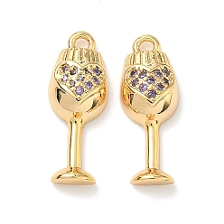 Средний Синий Шифер Латунные микро проложить кубического циркония подвески, кубок с подвесками в виде сердца, без никеля , реальный 18 k позолоченный, средний грифельно-синий, 18x7x4 мм, отверстие : 1.5 мм