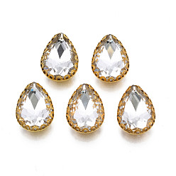 Прозрачный Шить на горный хрусталь, прозрачные стеклянные стразы, с настройками железного зубца, граненые, слеза, прозрачные, 14.5x10.5x5.5 мм, отверстие : 1 мм