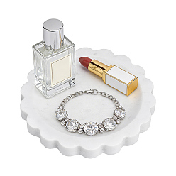 WhiteSmoke Natural Marble Jewely Display Trays for Necklaces Bracelets Earrings Rings, Flower Shape, WhiteSmoke, 14.8x1.7cm