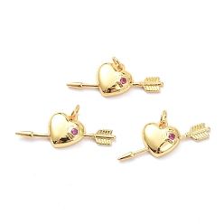 Настоящее золото 18K Латунные микро проложить кубического циркония подвески, со стрелкой прыжка с сердцем, реальный 18 k позолоченный, 12x30x4 мм, Перейти кольцо: 5x1 мм, 3.5 мм внутренним диаметром