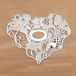 Silver 20Pcs Alloy Pendant Cabochon Settings, Hollow Heart, Silver, 45x55mm