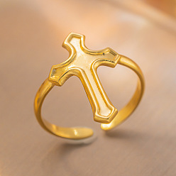 Cross 304 из нержавеющей стали манжеты кольца, реальный 18 k позолоченный, крестик, размер США 4 1/4(15мм)~20мм