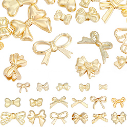 Golden 34Pcs 17 Styles Rack Plating Alloy Beads, Bowknot, Golden, 5.5~18.5x9~21.5x2.5~6mm, Hole: 1~2mm, 2pcs/style