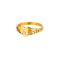 Letter A 201 палец кольца из нержавеющей стали, золотые, сердце, буква a, размер США 6 (16.5 мм)