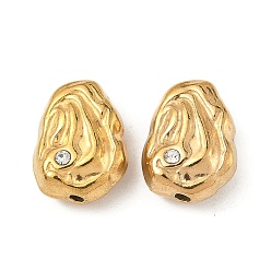 Oval 304 бусины из нержавеющей стали со стразами, реальный 18 k позолоченный, овальные, 13x9.5x6 мм, отверстие : 1.2 мм