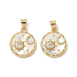 Настоящее золото 18K Латунные микро проложить кубического циркония подвески, звезда и луна, с оболочкой, без свинца и без кадмия, долговечный, реальный 18 k позолоченный, 18x15.5x2.5 мм, отверстие : 4.5x3.5 мм