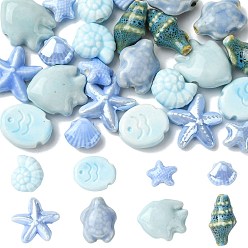 Mixed Color 24Pcs 8 Styles Handmade Porcelain Beads, Bright Glazed Porcelain, Mixed Color, 9.5~20x10.5~20.5x5~10mm, Hole: 1.6~2.5mm, 3pcs/style