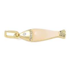 Blanched Almond Brass Micro Pave Clear Cubic Zirconia Pendants, with Arylic, Fish Charms, Long-Lasting Plated, Rack Plating, Lead Free & Cadmium Free, Real 18K Gold Plated, Blanched Almond, 32x8x4mm, Hole: 6x3mm