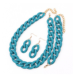 Темный Голубой Комплекты акриловых цепочек-цепочек, сережек-подвесок и браслетов, золотые, темные голубые, Ожерелье: 430 mm