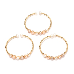 Real 18K Gold Plated Brass Torque Bangles, with Naturalr Pearl, Long-Lasting Plated, Real 18K Gold Plated, 1/8 inch(0.3~0.75cm), Inner Diameter: 2-1/8 inch(5.5cm)