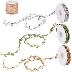 Mixed Color Artificial Leaf Leaves Vine Silk For Home Wedding Decoration, Handmade DIY Wreath Accessories and Jute Twine, for Jewelry Making, Mixed Color, Leaf: 4mm, about 10yards/roll, Cord: 2mm, about 10m/roll