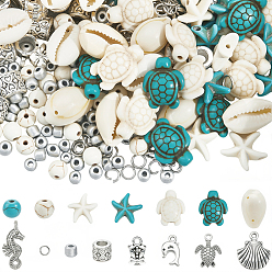 Gemischte Farbe DIY-Schmuck machen Kits, einschließlich Glas-, Legierungs- und Edelsteinperlen, Anhänger und Ösen aus einer Legierung, 304 Edelstahl offenen Ringe springen, Gemischte Farbe, 6 mm, Bohrung: 1 mm