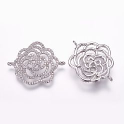 Platin Farbe Messing Mikro ebnen Zirkonia Links, Blume, Platin Farbe, 29x23x5 mm, Bohrung: 1 mm