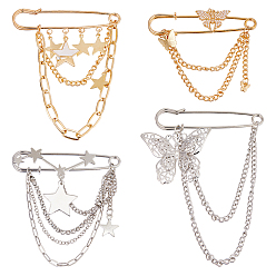 Платиновый & Золотой 4 шт. 4 стили сплав акриловые подвесные броши-цепочки, брошь для свитера, шали, воротника, одежды, бабочка и сатр, со стеклом, платиной и золотом, 64~110x70 мм, 1 шт / стиль