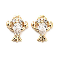Настоящее золото 18K Латунные микропаве прозрачные кубические циркониевые подвески, без кадмия, без никеля и без свинца, со стеклом, Cray, реальный 18 k позолоченный, 10.5x8x2.5 мм, отверстие : 1.2 мм