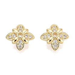 Настоящее золото 18K Колпачки для бусин из прозрачного кубического циркония из латуни, цветок, реальный 18 k позолоченный, 8x8x3 мм, отверстие : 1 мм