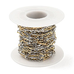 Golden & Stainless Steel Color Ion Plating(IP) 304 Stainless Steel Wave Bar Link Chains, Soldered, with Spool, Golden & Stainless Steel Color, 12.5x2x1.2mm, 4x2.5x0.4mm, about 32.81 Feet(10m)/Roll