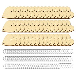 Сердце 50 Подвески из неокрашенного дерева, с 100 шт. серебряными латунными открытыми кольцами с покрытием, сердце, Коннекторы : 30x30x2.5 мм, отверстие : 2 мм, Кольца: 12x1.2 мм, внутренний диаметр: 9.6 мм