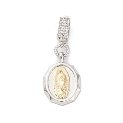 Платиновый & Золотой Латунные микро проложить кубического циркония подвески, без кадмия и без свинца, овал с религией человека, платиной и золотом, 41x16x3 мм, отверстие : 8 мм