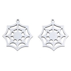Stainless Steel Color Non-Tarnish 201 Stainless Steel Pendants, Halloween Style, Spider Web, Stainless Steel Color, 28x25.5x1mm, Hole: 1.4mm