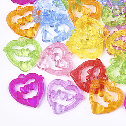 Mixed Color Transparent Acrylic Pendants, Heart with Arrow, Mixed Color, 28x27.5x5mm, Hole: 2mm, about 400pcs/500g