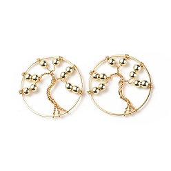 Golden Brass Links, with Electroplate Non-magnetic Synthetic Hematite Beads, Round Ring with Tree of Life, Golden, 35x4mm